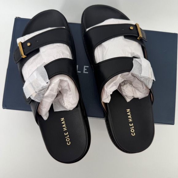Cole Haan Marisol Black Leather Double Strap Slide Sandals Size 10 B - Picture 2 of 8